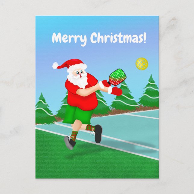Cartes Pour Fêtes Annuelles Drôle Père Noël Jouer au Pickleball Joyeux Noël (Devant)