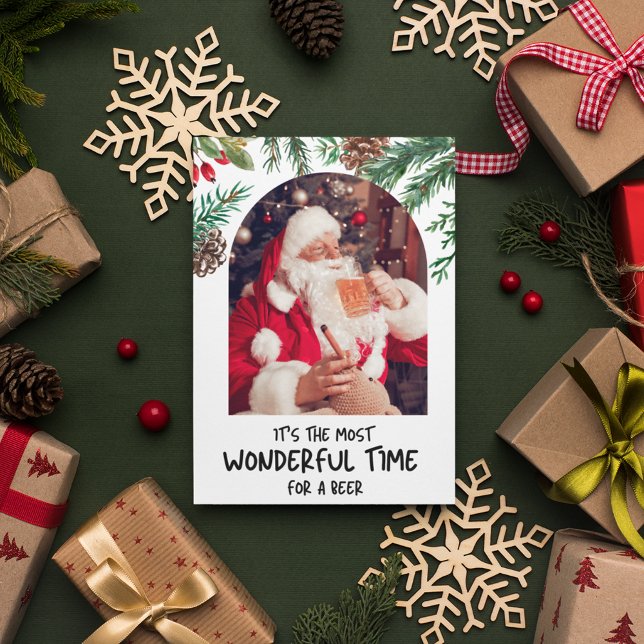 Cartes Pour Fêtes Annuelles Drôle Père Noël Plus Merveilleux Temps Bière Noël (Funny Santa Most Wonderful Time Beer Christmas Holiday Postcard)