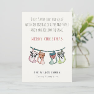 Cartes Pour Fêtes Annuelles Drôle Père Noël remplit les bas avec de l'argent N
