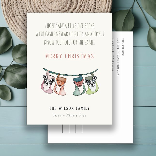 Cartes Pour Fêtes Annuelles Drôle Père Noël remplit les bas avec de l'argent N (Créateur téléchargé)