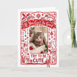 Cartes Pour Fêtes Annuelles Drôle Photo de Chat Rouge Personnalisée Noël
