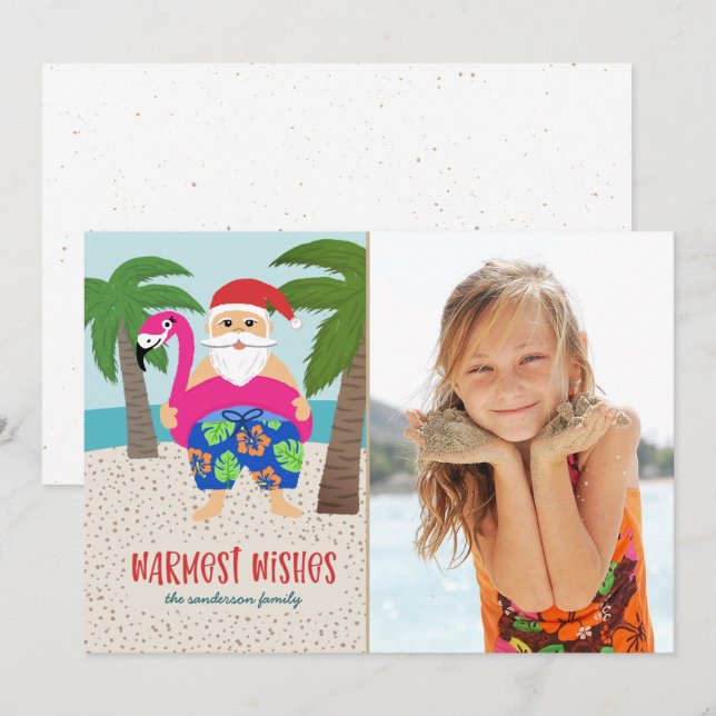 Cartes Pour Fêtes Annuelles Drôle Photo de Père Noël Tropical Noël en Juillet (Devant / Derrière)