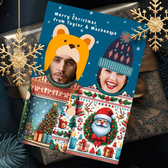 Cartes Pour Fêtes Annuelles Drôle Photo Personalized Christmas Jumper (Funny Photo Personalized Christmas Jumper holiday card by Ricaso. Add your own faces to fun cards)