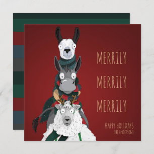 Cartes Pour Fêtes Annuelles Drôle Quirky "Merrily Merrily Merrily" Rouge Festi