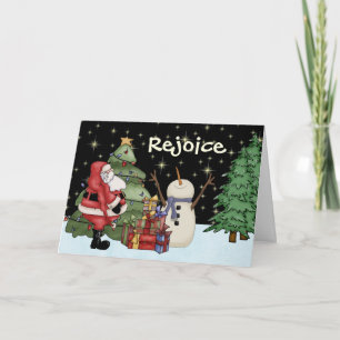 Cartes Pour Fêtes Annuelles Drôle Rejoice Snowman, Père Noël et cadeaux Noël