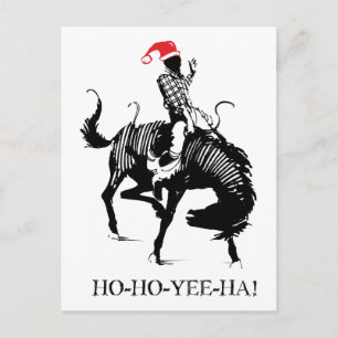Cartes Pour Fêtes Annuelles Drôle rodéo de Noël Père Noël sur cheval noir