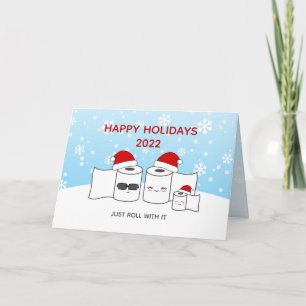 Cartes Pour Fêtes Annuelles Drôle, roulez avec papier toilette Famille de 3