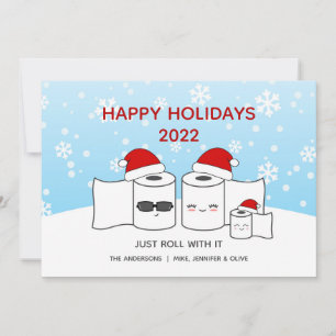 Cartes Pour Fêtes Annuelles Drôle, roulez avec papier toilette Famille de 3