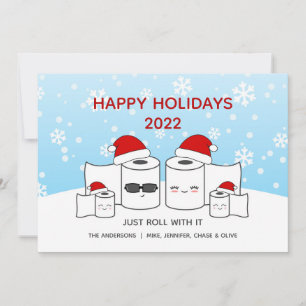 Cartes Pour Fêtes Annuelles Drôle, roulez avec papier toilette famille de 4