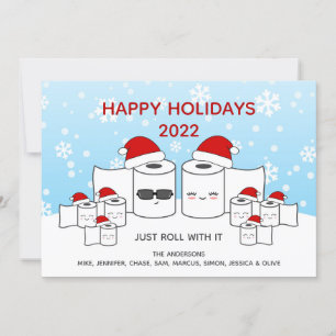 Cartes Pour Fêtes Annuelles Drôle, roulez avec papier toilette Famille de 8