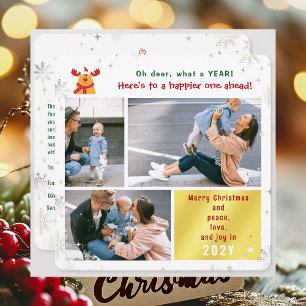 Cartes Pour Fêtes Annuelles Drôle Rudolph Oh Cerf Paix Amour Joie 3 Photos Mig