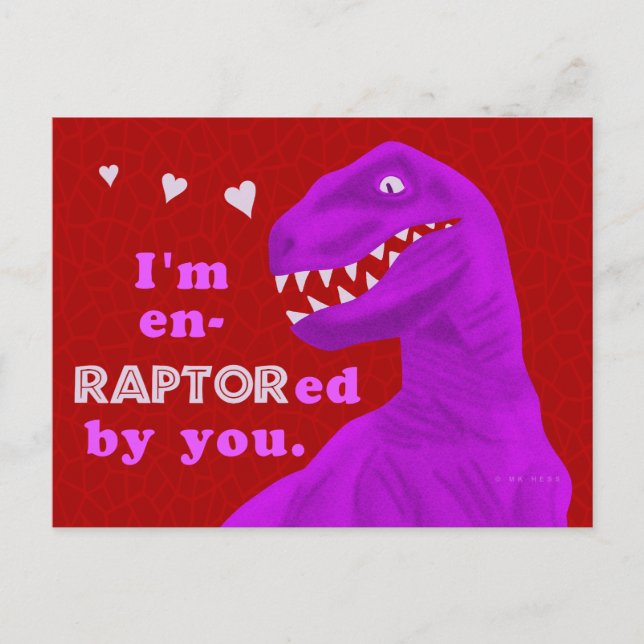 Cartes Pour Fêtes Annuelles Drôle Saint Valentin Raptor Dinosaur Pun Enfants (Devant)