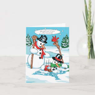 Cartes Pour Fêtes Annuelles Drôle Snowman avec un dessin au chocolat chaud