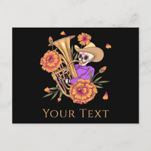 Cartes Pour Fêtes Annuelles Drôle Squelette Musicien Crâne Floral Jour De Mort