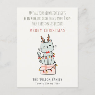 Cartes Pour Fêtes Annuelles Drôle Tangé Travailler Lumières Noël Chat Cadeau