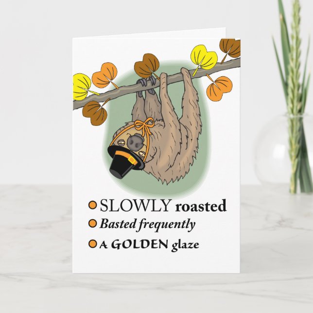 Cartes Pour Fêtes Annuelles Drôle Thanksgiving, Sloth avec Casquette pèlerin (Devant)