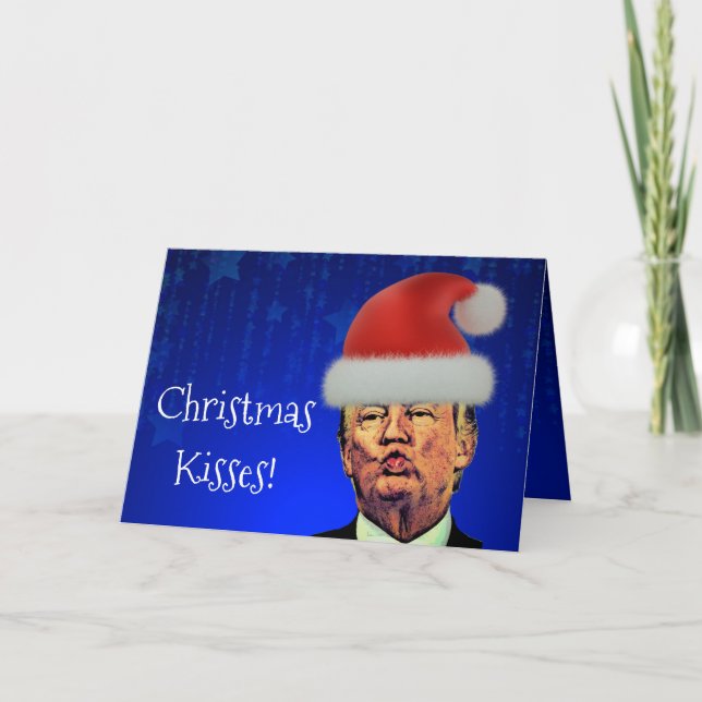 Cartes Pour Fêtes Annuelles Drôle Trump Pucker "Christmas Kisses" (Devant)