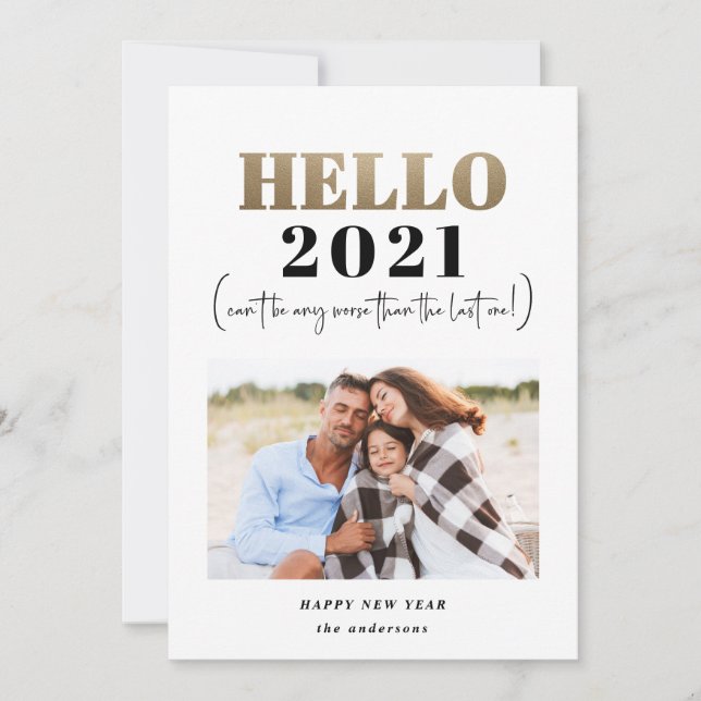 Cartes Pour Fêtes Annuelles Drôle typographie moderne or bonjour photo nouvell (Devant)