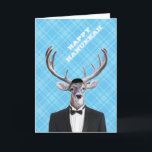 Cartes Pour Fêtes Annuelles Drôle Yarmulke Happy Hanoukka Deer Blue Plaid<br><div class="desc">Funny Yarmulke Happy Hanukkah Deer Blue This quirky buck will make a handsome addition to anyone's hearth. Personalize the inside now or handwrite a message later for that personal touch!</div>