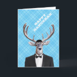 Cartes Pour Fêtes Annuelles Drôle Yarmulke Happy Hanoukka Deer Blue Plaid<br><div class="desc">Funny Yarmulke Happy Hanukkah Deer Blue This quirky buck will make a handsome addition to anyone's hearth. Personalize the inside now or handwrite a message later for that personal touch!</div>