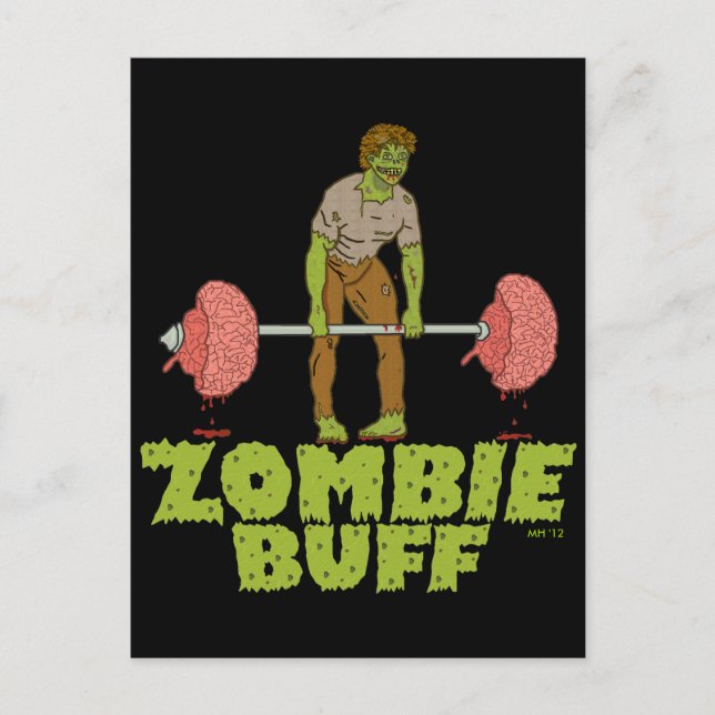 Cartes Pour Fêtes Annuelles Drôle Zombie Buff Poids Lifter (Devant)