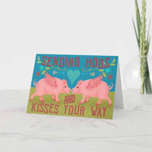 Cartes Pour Fêtes Annuelles Drôles Cochons Mignons et Bisous Cochonnerie de Je (Devant)