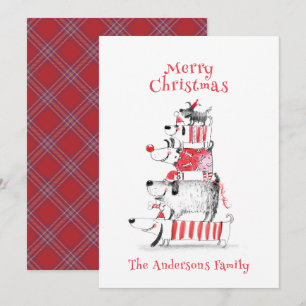 Cartes Pour Fêtes Annuelles Drôles de chiens festifs mignons Rouge carreaux Jo