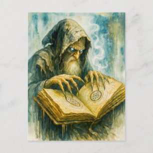 Cartes Pour Fêtes Annuelles Druide celtique sombre avec livre de sorts et grif