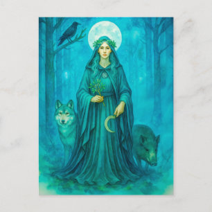 Cartes Pour Fêtes Annuelles Druidesse celtique avec loup sanglier et corbeau
