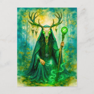 Cartes Pour Fêtes Annuelles Druidesse celtique mystérieuse avec masque de bois