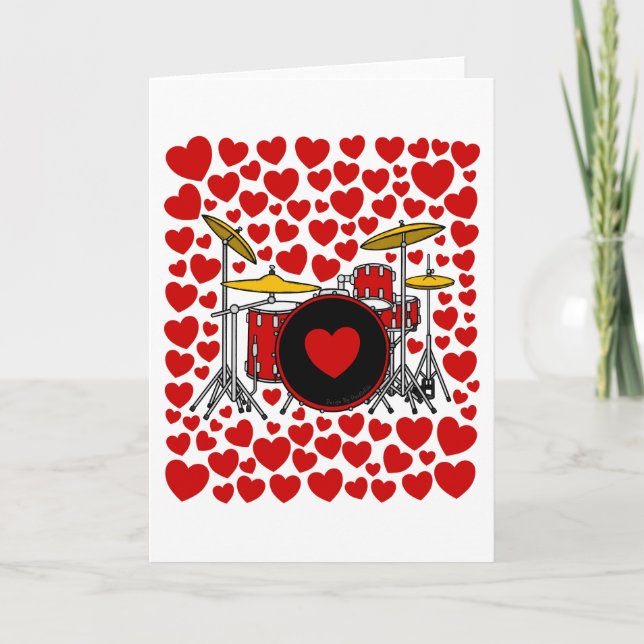Cartes Pour Fêtes Annuelles Drums Hearts Drummer Valentines Anniversary Card (Devant)