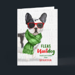 Cartes Pour Fêtes Annuelles Du chien Boston Terrier Fleas NaviDOG<br><div class="desc">Ajoutez le nom de votre membre de la famille furry et laissez-les donner ce Boston Terrier, qui est habillé dans un foulard d'hiver et des lunettes rouges, à leur maman d'animaux de compagnie ou papa d'animaux de compagnie cette saison de vacances pour un accueil vraiment festif que seuls les amoureux...</div>