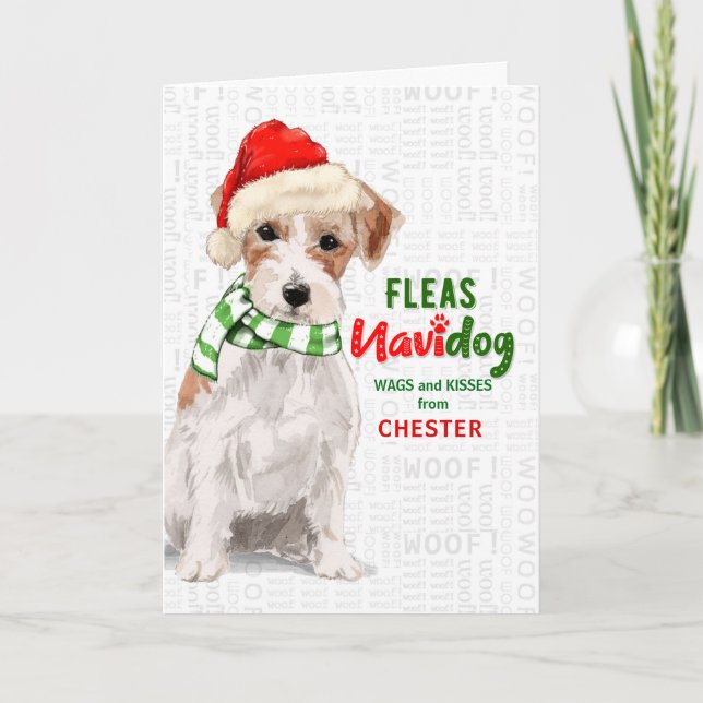 Cartes Pour Fêtes Annuelles du chien Jack Russell Fleas Navidog Noël (Devant)