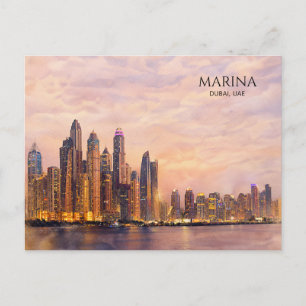 Cartes Pour Fêtes Annuelles Dubaï Marina Skyline Aquarelle Lumières de la vill