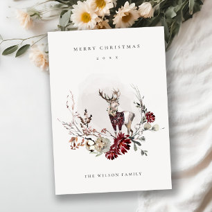 Cartes Pour Fêtes Annuelles Dusky Stag Marsala Folia Wreath Joyeux Noël