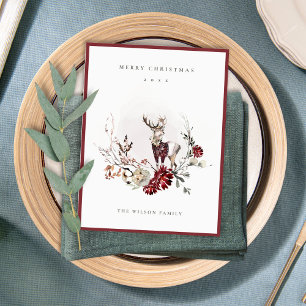 Cartes Pour Fêtes Annuelles Dusky Stag Marsala Folia Wreath Joyeux Noël