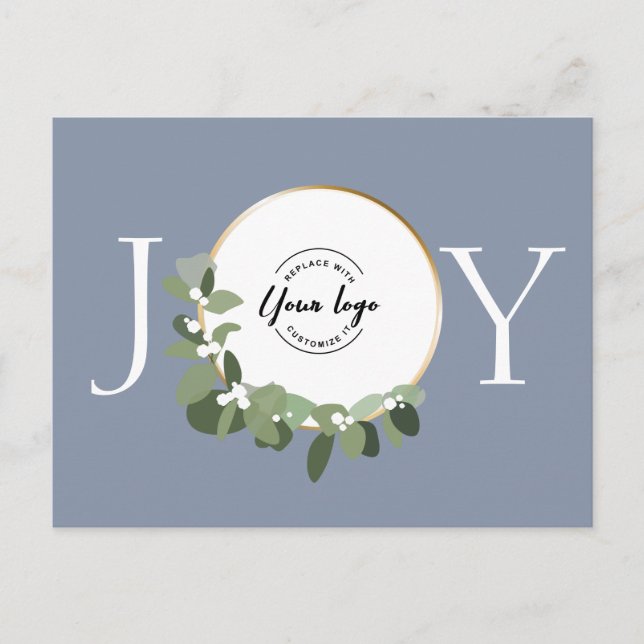 Cartes Pour Fêtes Annuelles Dusty bleu Joy Moderne Vert Eucalyptus logo de la  (Devant)