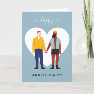 Cartes Pour Fêtes Annuelles Dusty Blue Gay Couple Illustration Anniversaire