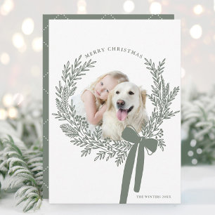 Cartes Pour Fêtes Annuelles Dusty Green Christmas Wreath Minimale photo