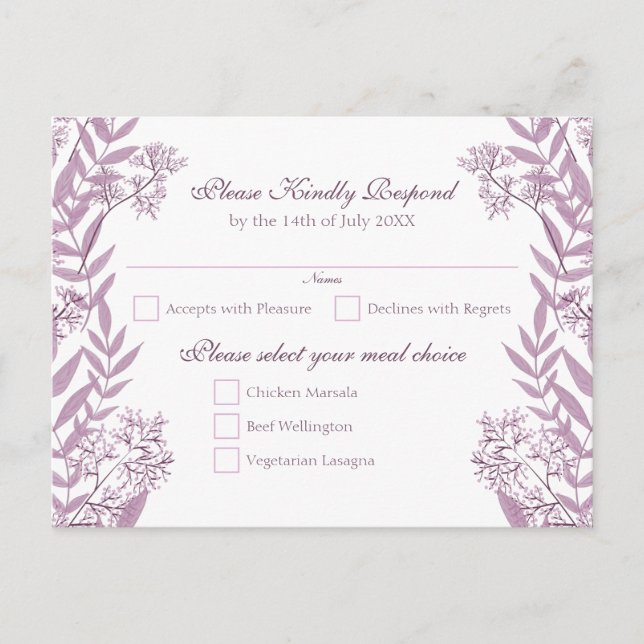 Cartes Pour Fêtes Annuelles Dusty Plum violet Mariage Botanique (Devant)