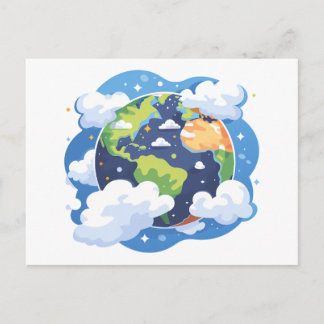 Cartes Pour Fêtes Annuelles  Earth Illustration with Clouds in Space