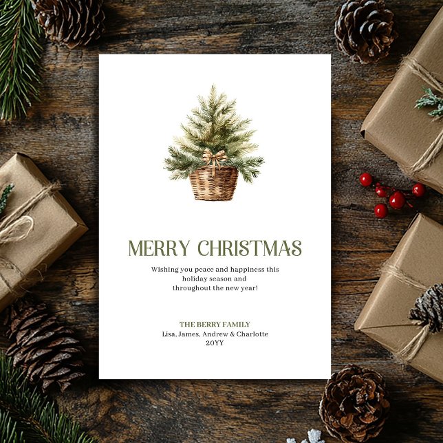Cartes Pour Fêtes Annuelles Earthy Christmas Tree Sack Sage Ivory Modern Card (Earthy Christmas Ornament Sage Ivory Modern Card)