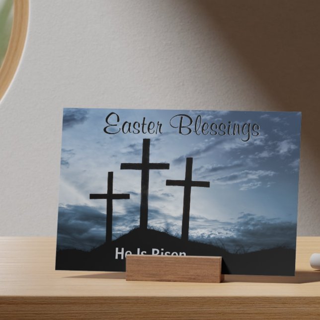 Cartes Pour Fêtes Annuelles Easter Blessings He is Risen Crosses Blue Sunset (Easter Blessings He is Risen Crosses Blue Sunset Holiday Postcard)