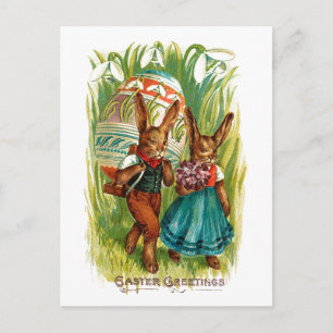 Cartes Pour Fêtes Annuelles Easter Bunnies In Tall Grass Vintage Easter