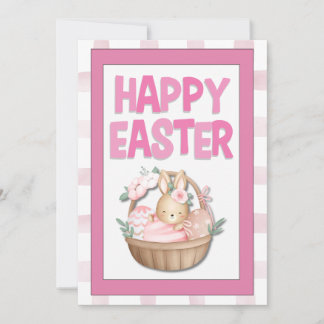 Cartes Pour Fêtes Annuelles Easter Bunny Basket & Pink Plaid