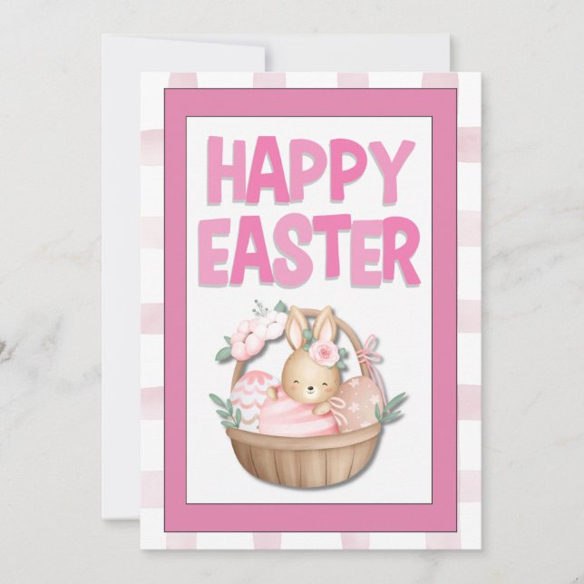 Cartes Pour Fêtes Annuelles Easter Bunny Basket & Pink Plaid (Devant)