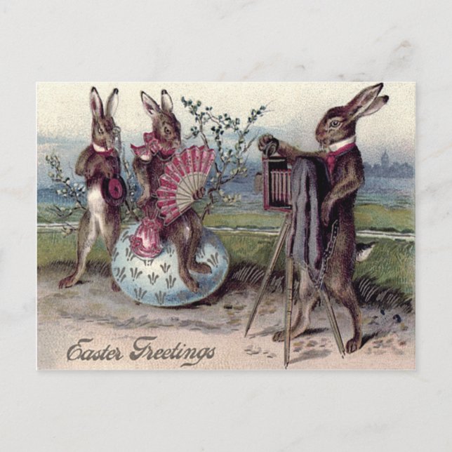 Cartes Pour Fêtes Annuelles Easter Bunny Couple Camera Eglise (Devant)
