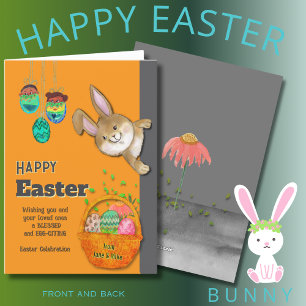 Cartes Pour Fêtes Annuelles Easter Bunny EGG-CITING Orange illustration