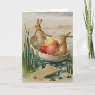 Cartes Pour Fêtes Annuelles Easter Bunny Rabbit Colored Egg Boat