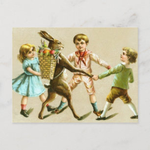 Cartes Pour Fêtes Annuelles Easter Bunny Rabbit Dance Victorian Children Card